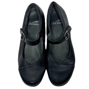 Dansko Fawna EU 37 US 7 Black Mary Jane Leather Hook Loop Straps Comfort EUC